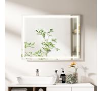 CostwayMiroir Mural Carré à LED et Fonction Anti-buée Miroir de Courtoisie Étanche avec 3 Couleurs 72 Lumières Écran Tactile Miroir de Maquillage Argent