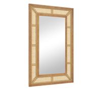 CostwayMiroir Mural en Rotin Miroir Décoratif en Arc Boho avec Cadre en Bois Miroir Suspendu Style Ferme 90 x 60 cm Naturel