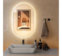 CostwayMiroir Mural Ovale 80 cm x 50 cm Rétro-éclairé à Intensité Variable