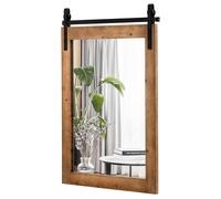 CostwayMiroir Mural Rustique avec Cadre en Bois Massif et Support en Métal 76 x 56 Cm Miroir Décoratif de Style Porte de Grange Rectangulaire Marron