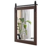 CostwayMiroir Mural Rustique avec Cadre en Bois Massif et Support en Métal 76 X 56 Cm Miroir Décoratif de Style Porte de Grange Rectangulaire Noyer