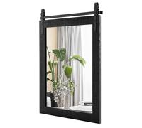 CostwayMiroir Mural Rustique avec Cadre en Bois Massif et Support en Métal 76 X 56 Cm Miroir Décoratif de Style Porte de Grange Rectangulaire Noir
