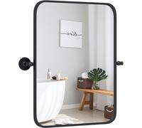 CostwayMiroir Rectangulaire Pivotant Noir Encadré en Métal de 76,5 x 56 cm Miroir Mural Inclinable Rectangulaire avec Supports Muraux