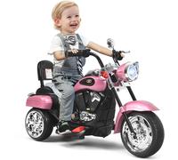 CostwayMoto Électrique Scooter 3 Roues pour Enfants 6V 3 Km/h Effet Sonore et Lumineux 3 Ans + Style de Chopper Rose Pâle