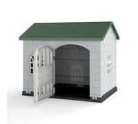 CostwayNiche pour Chien en Plastique Abri Intérieur et Extérieur avec Porte Verrouillable 3 Fenêtres Toit Incliné Cage Étanche Vert