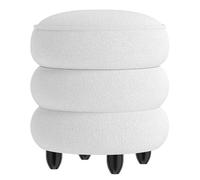 CostwayOttoman de Rangement Rond Moderne Tabouret en Chenille avec Couvercle Amovible Pieds en Bois de Caoutchouc Siège Rembourré Blanc