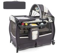 CostwayPack and Play Portable 4 en 1 Centre de Nurserie pour Bébé avec Berceau Matelas Table à Langer Boîte à Musique Toit Réglable Rose