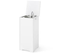 CostwayPanier à Linge 34 L Corbeille à Linge avec Couvercle Charnière en Métal Poignée Latérale Panier Linge pour Buanderie 30 x 30 x 61 cm Blanc