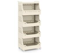 CostwayPanier à Linge à Roulettes à 5 Niveaux Chariot de Rangement Empilable en Plastique avec Poignées et Crochets Organisateur Ouvert Beige
