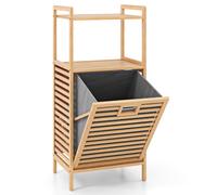 CostwayPanier à Linge Inclinable en Bambou avec Etagères à 2 Niveaux 43L Panier Pliable et Amovible Panier à Linge Autoportant Naturel