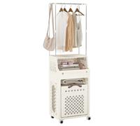 CostwayPanier à Linge Roulant avec Cintre Panier à Linge en Plastique Pliable Multi-Couches avec Porte-Vêtements Crochets et Bac de Rangement Beige