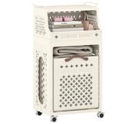CostwayPanier à Linge Roulant Pliable en Plastique Multi-Couches avec Étagère Supérieure Bac de Rangement et Crochets Chariot Utilitaire Beige