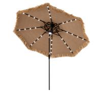 COSTWAY Parasol de Plage 305 cm Inclinable en Paille PE-32 LED et Lumière Centrale, 8 Baleines Manivelle Manuelle Style Hawaïen