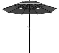 CostwayParasol Auto-inclinable 3M à 3 Niveaux avec Double Ventilation Fonctionnement avec Manivelle Poteau en Aluminium Gris