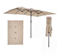 CostwayParasol de Jardin Double Parasol Double Rectangulaire Extérieur 430 x 276 x 260 CM avec Ouverture Fermeture Manivelle 12 Baleines Marron