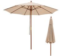 Costway Parasol De Jardin Pliable 2,9m Avec Mécanisme De Poulie À Corde Poteau En Bois 8 Baleines En Fibre De Verre Pour Cour Beige Multicolore