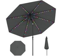 CostwayParasol de Patio Solaire de 3 m avec 96 Lumières LED à 9 Modes Inclinaison Réglable Manivelle Facile 8 Baleines Toit Aéré Gris