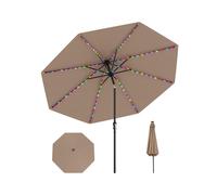 CostwayParasol de Patio Solaire de 3 m avec 96 Lumières LED à 9 Modes Inclinaison Réglable Manivelle Facile 8 Baleines Toit Aéré Café