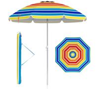 CostwayParasol de Plage de 198 cm avec Bouton Poussoir Inclinable Ancrage pour Sable Sac de Transport Abri Solaire Coupe-Vent Coloré