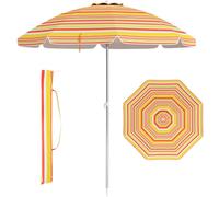 CostwayParasol de Plage de 198 cm avec Bouton Poussoir Inclinable Ancrage pour Sable Sac de Transport Abri Solaire Coupe-Vent Jaune