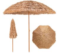 CostwayParasol de Plage en Chaume PP 7 Couches 243CM de Style Hawaïen Parasol Tropical Portable 8 Baleines en Métal Bouton-Pression Imperméable pour Cour Bord de Piscine