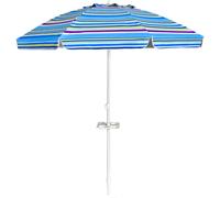 CostwayParasol de Plage Inclinable 2,2 M avec Porte-Gobelet et Protection Solaire UPF50 + Parasol Portable Bleu avec Ligne Violet