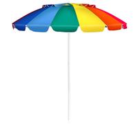 CostwayParasol de Plage Inclinable 2,45 M Protection UPF 50+ Baleines en Fibre de Verre avec Sac Pied Amovible Multicolore