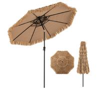 CostwayParasol de Style Hawaïen de 247 cm Parasol Tiki en Chaume Artificiel avec 8 Baleines Manivelle Manuelle Inclinaison à 35° Naturel