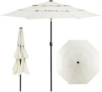 CostwayParasol de Terrasse 3M à 3 Niveaux Parapluie d'extérieur Double Ventilé Inclinaison à Bouton-poussoir Beige