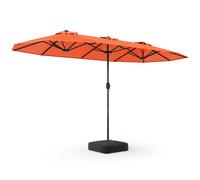 CostwayParasol de Terrasse Double de 340 cm de Haut Extra Large 396 Cm Manivelle Base Lestée Verrouillage Évent Déporté Orange