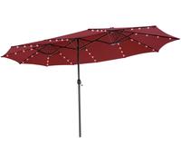 CostwayParasol de Terrasse Double Face de 4,70m avec 48 Lumières LED Panneau Solaire à Chargement Automatique Parasol Extra-large à Manivelle Rouge