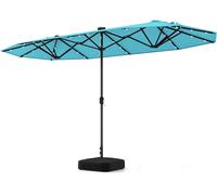 CostwayParasol de Terrasse Double Face de 400 cm avec Lampes Solaires avec Manivelle Base de Parasol Incluse Bleu