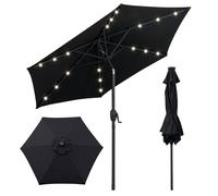 CostwayParasol de Terrasse Solaire de 230 cm Parasol Robuste avec Lumières LED Inclinaison par Bouton-Poussoir Manivelle Auvent Ventilé Noir