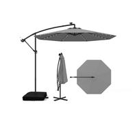 CostwayParasol Déporté 3,5x3,5M 40 LED Solaire avec 2 Sacs de Sable Protection UV Socle en Croix Inclinable Manivelle Gris