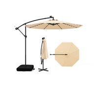 CostwayParasol Déporté 3,5x3,5M 40 LED Solaire avec 2 Sacs de Sable Protection UV Socle en Croix Inclinable Manivelle Beige