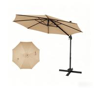 CostwayParasol Deporte 3x3M avec 8 Baleines&Manivelle Lisse Réglable en 6 Positions&Rotatif 360° Protection Solaire&Résistant à l'Eau Beige