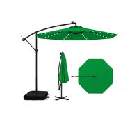 CostwayParasol Déporté 3x3M Parasol de Jardin 40 LED Solaire avec 2 Sacs de Sable Protection UV Socle en Croix Inclinable Manivelle Vert