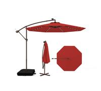 CostwayParasol Déporté avec 32 Lumières LED Panneau Solaire Batterie Rouge