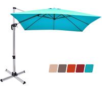 CostwayParasol Déporté Carré 3M avec Base en Croix Poteau en Aluminium Rotatif à 360° Manivelle Inclinable 8 Baleines Bleu