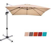CostwayParasol Déporté Carré 3M avec Base en Croix Poteau en Aluminium Rotatif à 360° Manivelle Inclinable 8 Baleines Beige