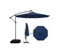 CostwayParasol Déporté de 3 m avec 32 Lumières LED Panneau Solaire Batterie, Sac de Sable Auvent Imperméable Parasol pour Jardin Piscine Patio Bleu