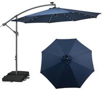 CostwayParasol Déporté de 3 m avec 32 Lumières LED Panneau Solaire Batterie, Sac de Sable Auvent Imperméable Parasol pour Jardin Piscine Patio Bleu