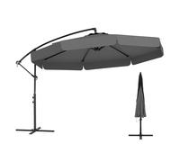 CostwayParasol Déporté de 305 cm avec Housse Facile de l'Inclinaison Manivelle Bord Froncé 8 Baleines Toile Gris
