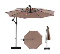 CostwayParasol Déporté Solaire 3 M avec Base Parasol Inclinable avec LED 9 Modes Ajustement Facile de l'Inclinaison Rotation à 360° Café