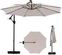 CostwayParasol Déporté Solaire 3 M avec Base Parasol Inclinable avec LED 9 Modes Ajustement Facile de l'Inclinaison Rotation à 360° Beige
