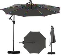 CostwayParasol Déporté Solaire 3 M avec Base Parasol Inclinable avec LED 9 Modes Ajustement Facile de l'Inclinaison Rotation à 360° Gris