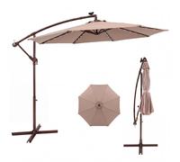 CostwayParasol Déporté Solaire de 300 cm 40 Perles de Lampe Panneau Solaire Réglage de l'Inclinaison Base Croisée Manivelle Marron