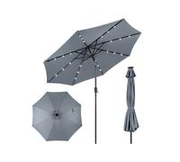 CostwayParasol Inclinable Dia. 300 cm avec 24 Lumières LED Dolaire en Scier Toile Polyester pour Jardin et Terrasse Gris