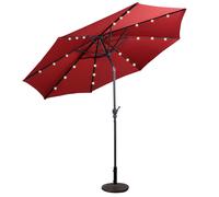 CostwayParasol Inclinable Dia. 300 cm avec 24 Lumières LED Dolaire en Scier Toile Polyester pour Jardin et Terrasse Vin Rouge