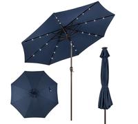 CostwayParasol Inclinable Dia. 300 cm avec 24 Lumières LED Dolaire en Scier Toile Polyester pour Jardin et Terrasse Bleu Foncé